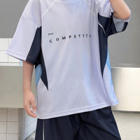 Boys Light Grey Typographic Print Drop Shoulder T-Shirt With Shorts Sets 2 pc. Sets