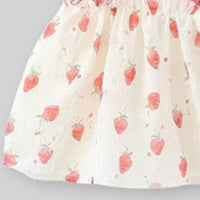 Girls Off White Strawberry Print A-Line Dress With Sun Hat Casual Dresses