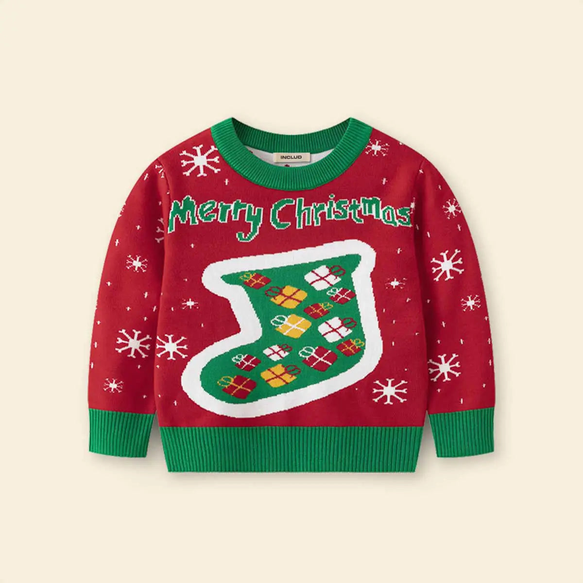 Boys Red Sweater With Self-Design Christmas Themed Patterns Sweaters & Cardigans