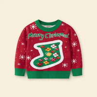 Boys Red Sweater With Self-Design Christmas Themed Patterns Sweaters & Cardigans