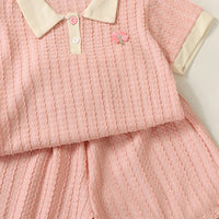 Girls Pink Short Sleeve Textured Polo T-Shirt With Shorts Sets 2 pc. Sets