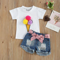 Girls White Ice-Cream Printed Short Sleeve Top With Distressed Denim Shorts Sets 2 pc. Sets White 1-2 Y