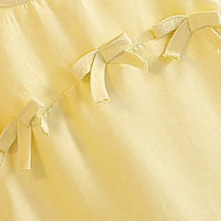 Girls Yellow Bow Appliqued A-line Dress With Ruffled Hem Casual Dresses