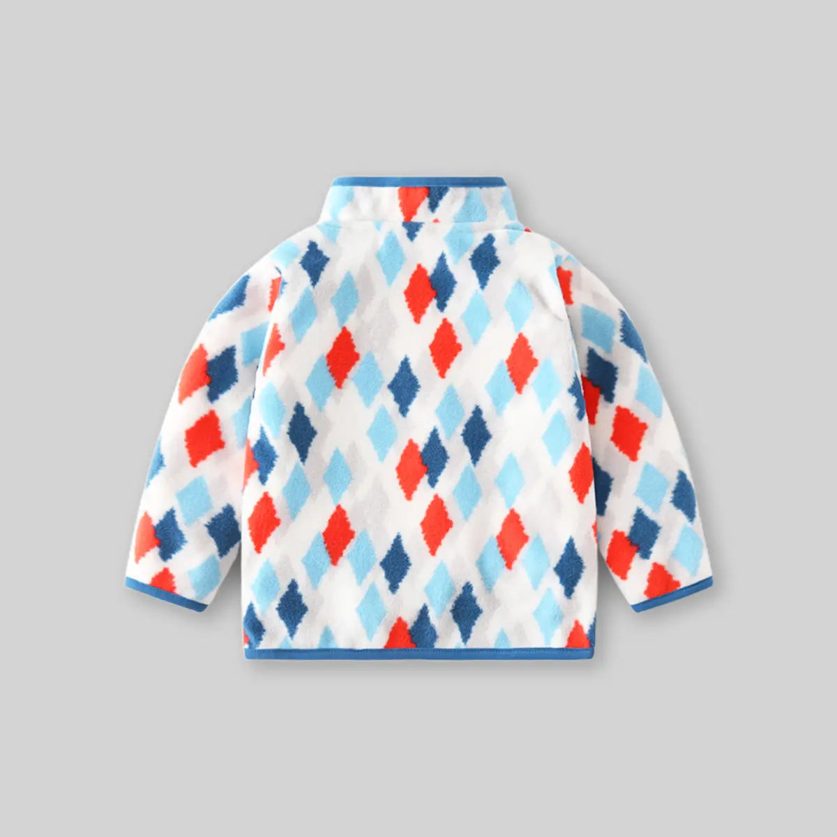 Boys White Fleece Zipper Jacket With Self design Diamond Patterns Coats & Jackets