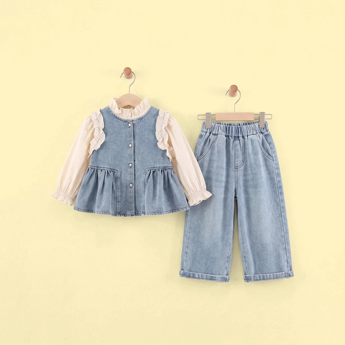 Girls Blue Sleeveless Denim Vest With Top And Denim Pants Sets 3 pc. Sets Blue 2-3 Y