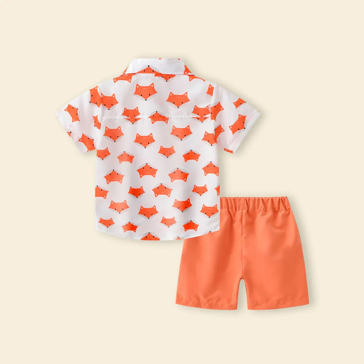 Boys Orange Abstract Print Short Sleeves Button-Down Shirt With Shorts Set Sets