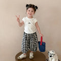 Girls Off White Cape Sleeve Top With Checked Pants Sets Sets Off White 1-2 Y
