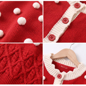 Girls Red Applique Long Sleeve Cardigan Sweaters & Cardigans