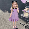 Girls Purple Graphic Print Flutter Sleeve Polo Dress Casual Dresses Purple 1-2 Y