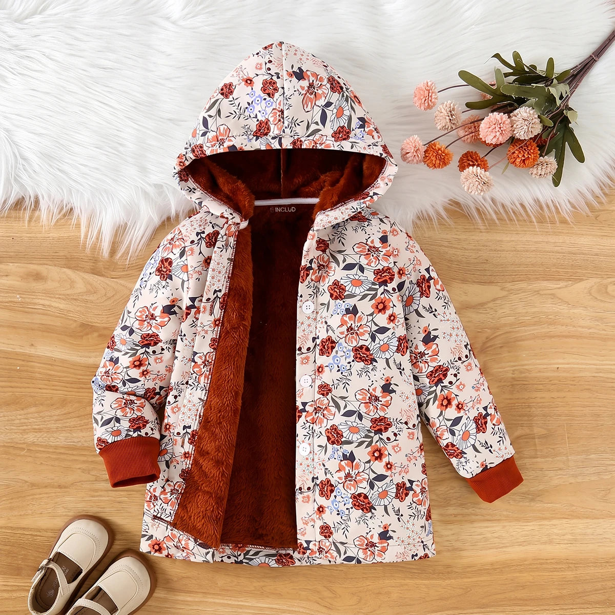 Girls Multicolour Floral Print Hooded Jacket Coats & Jackets Multicolor 3-4 Y
