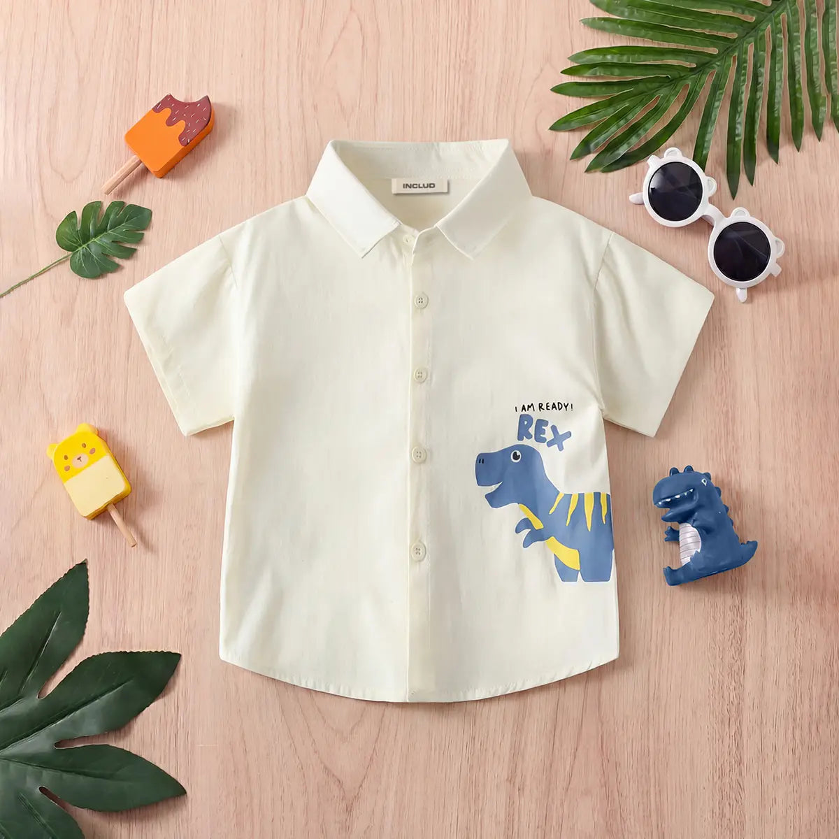Boys Off White Dinosaur Printed Shirt With Short Sleeves Shirts Off White 2-3 Y