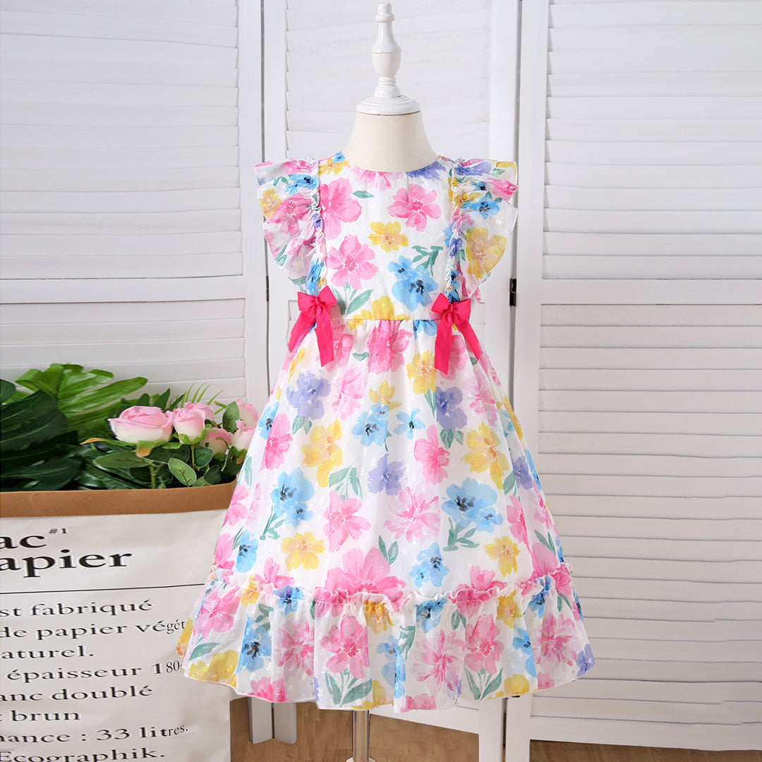 Girls Multicolor Floral Print Fit & Flare Dress Casual Dresses Multicolor 6-7 Y