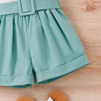 Girls White One-Shoulder Sleeveless Top With Shorts Sets 2 pc. Sets