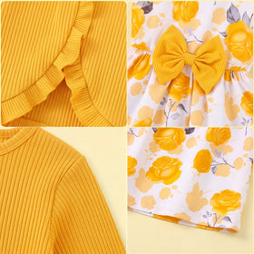 Girls Yellow Floral Print Sleeveless Fit & Flare Dress With Shrug Casual Dresses