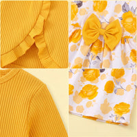 Girls Yellow Floral Print Sleeveless Fit & Flare Dress With Shrug Casual Dresses