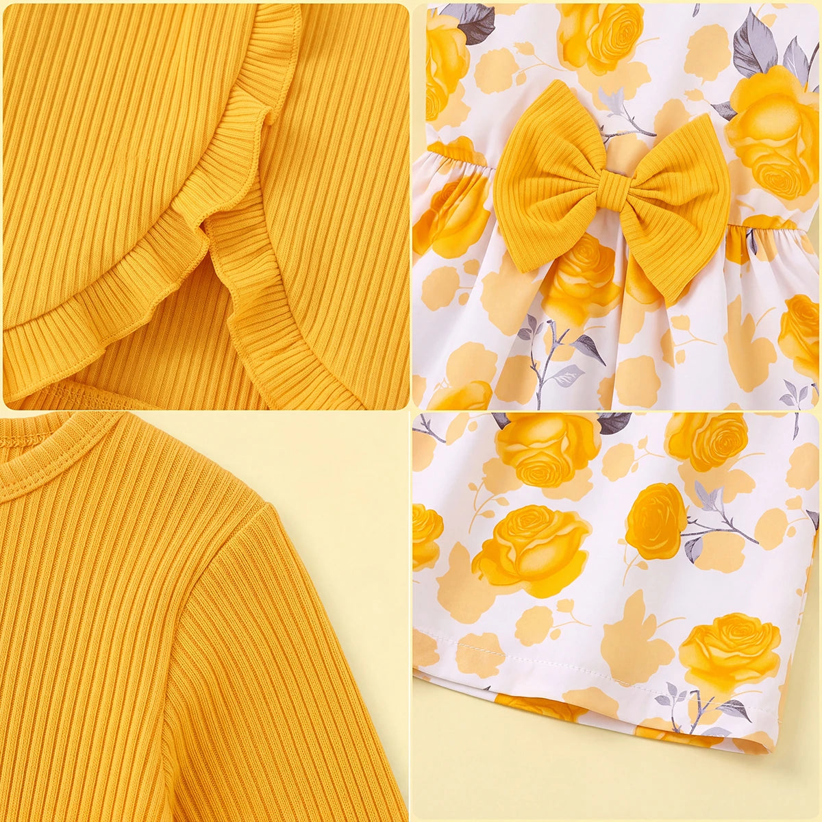 Girls Yellow Floral Print Sleeveless Fit & Flare Dress With Shrug Casual Dresses