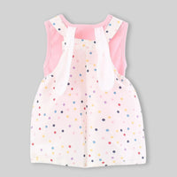 Girls Pink Round Neck Sleeveless Top With Polka Dot Dungaree Sets Sets