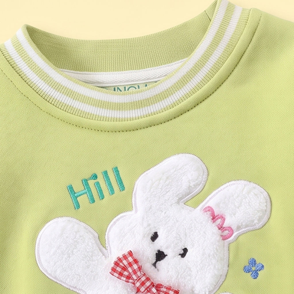 Girls Green Bunny Applique Sweatshirt & Pants Sets Sets