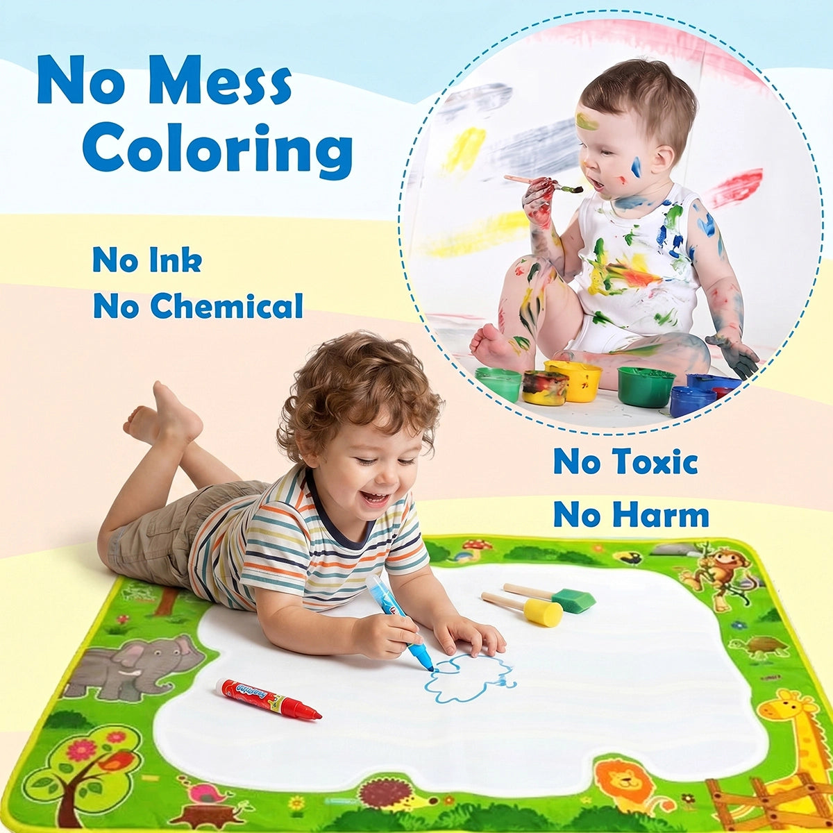 Reusable Water Drawing Mat for Kids- Large Magic Water Coloring Canvas for Painting, Writing & Graffiti Doodle Fun Trending Accessories
