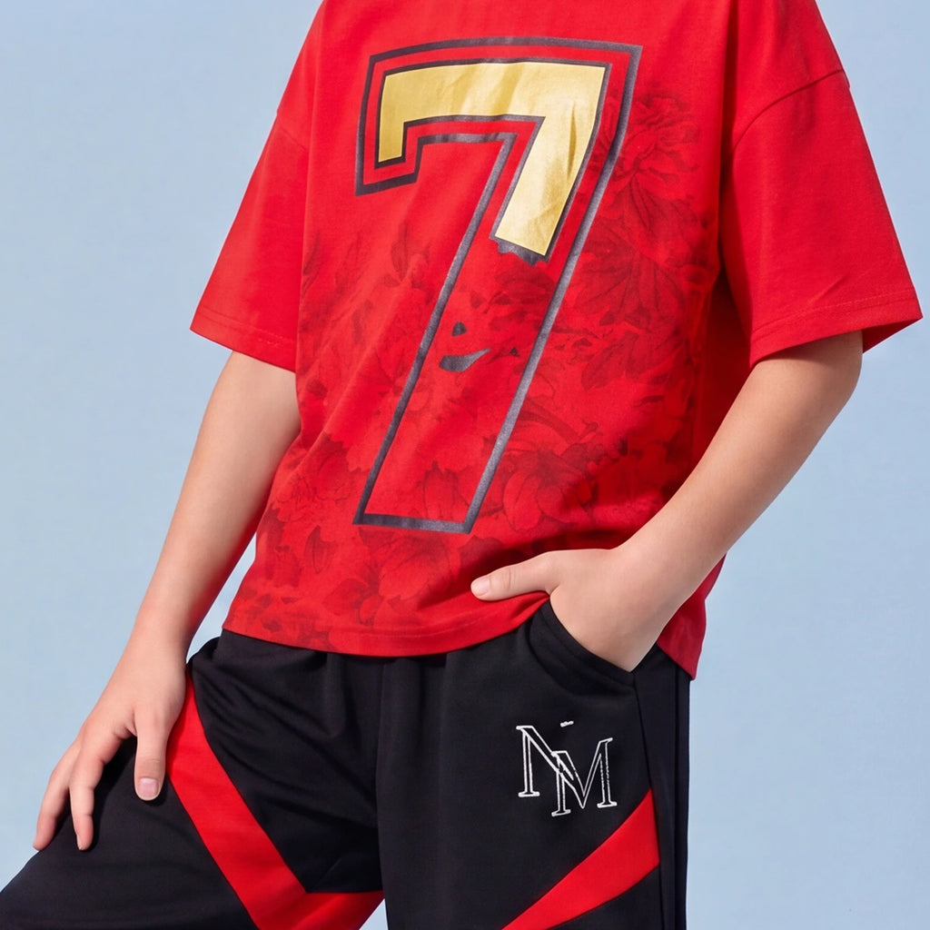 Boys Red Graphic Short Sleeve T-Shirt With Shorts Sets 2 pc. Sets