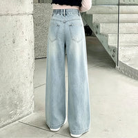 Girls Light Blue Rhinestone Embellished Loose Fit Denim Jeans Pants