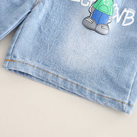 Boys Light Blue Robot Printed T-Shirt With Denim Shorts Set 2 pc. Sets