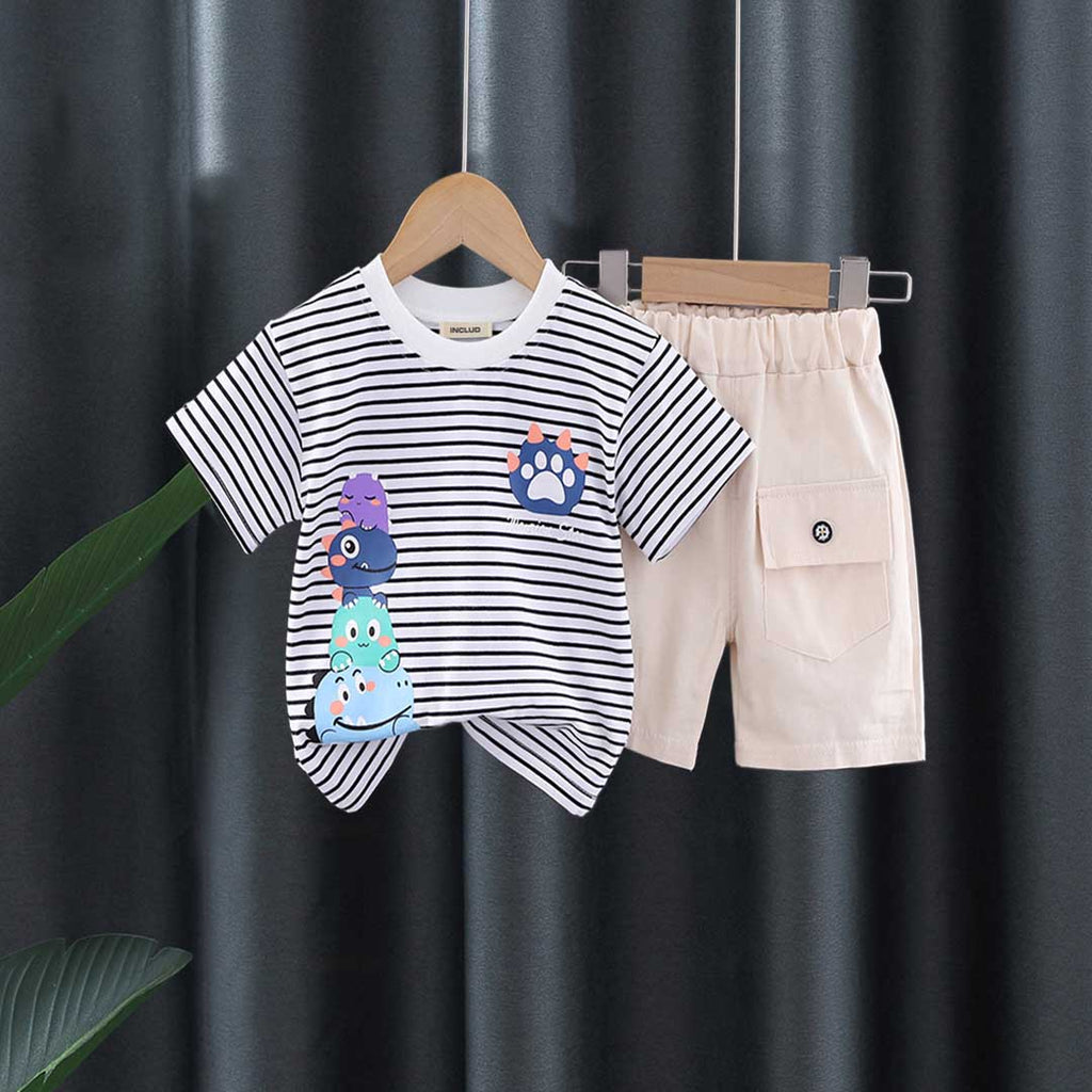 Boys Striped Graphic T-Shirt With Shorts Set