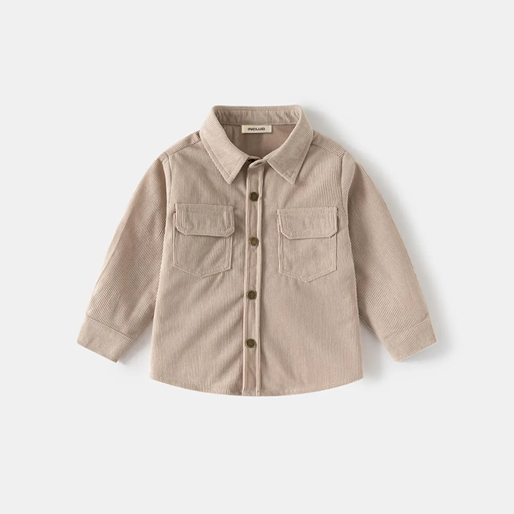 Boys Beige Corduroy Long Sleeves Shirts Shirts