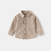 Boys Beige Corduroy Long Sleeves Shirts Shirts