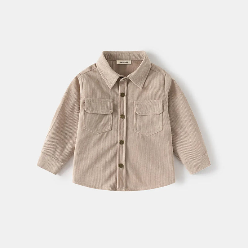 Boys Beige Corduroy Long Sleeves Shirts Shirts