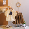 Girls Apricot Typographic Printed Top With Skirt & Necktie Sets Sets Apricot 1-2 Y
