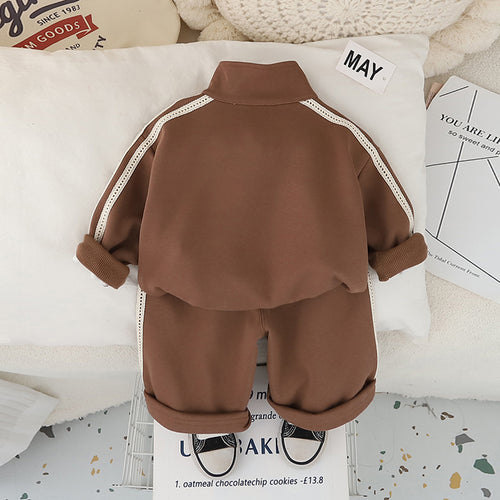 Boys Brown Solid Sweatshirt With Pants Co-ord Set 2 pc. Sets