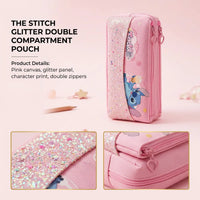 Girls Pink Disney Stitch Glitter Pencil Case Trending Accessories