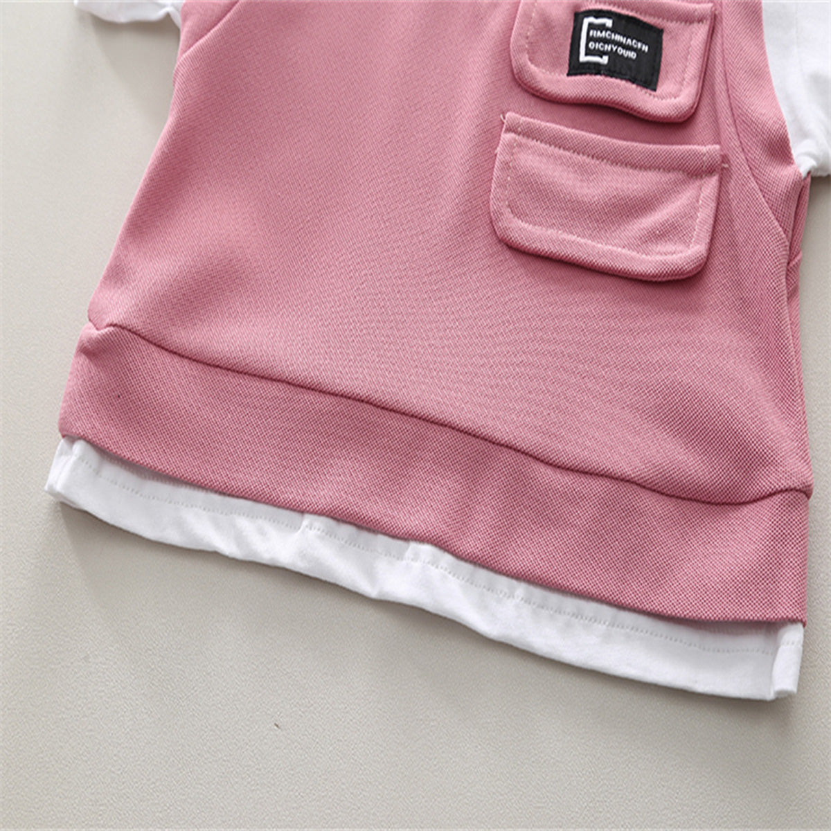 Boys Pink V-Neck Short Sleeve T-Shirt With Elasticated Shorts Set Sets