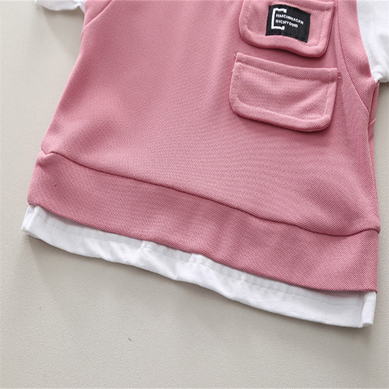 Boys Pink V-Neck Short Sleeve T-Shirt With Elasticated Shorts Set Sets