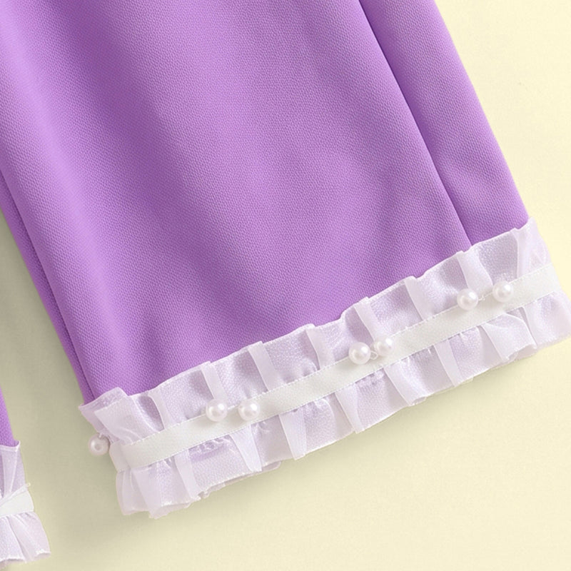 Girls Purple Embellished Sweatshirt & Pants Sets Sets
