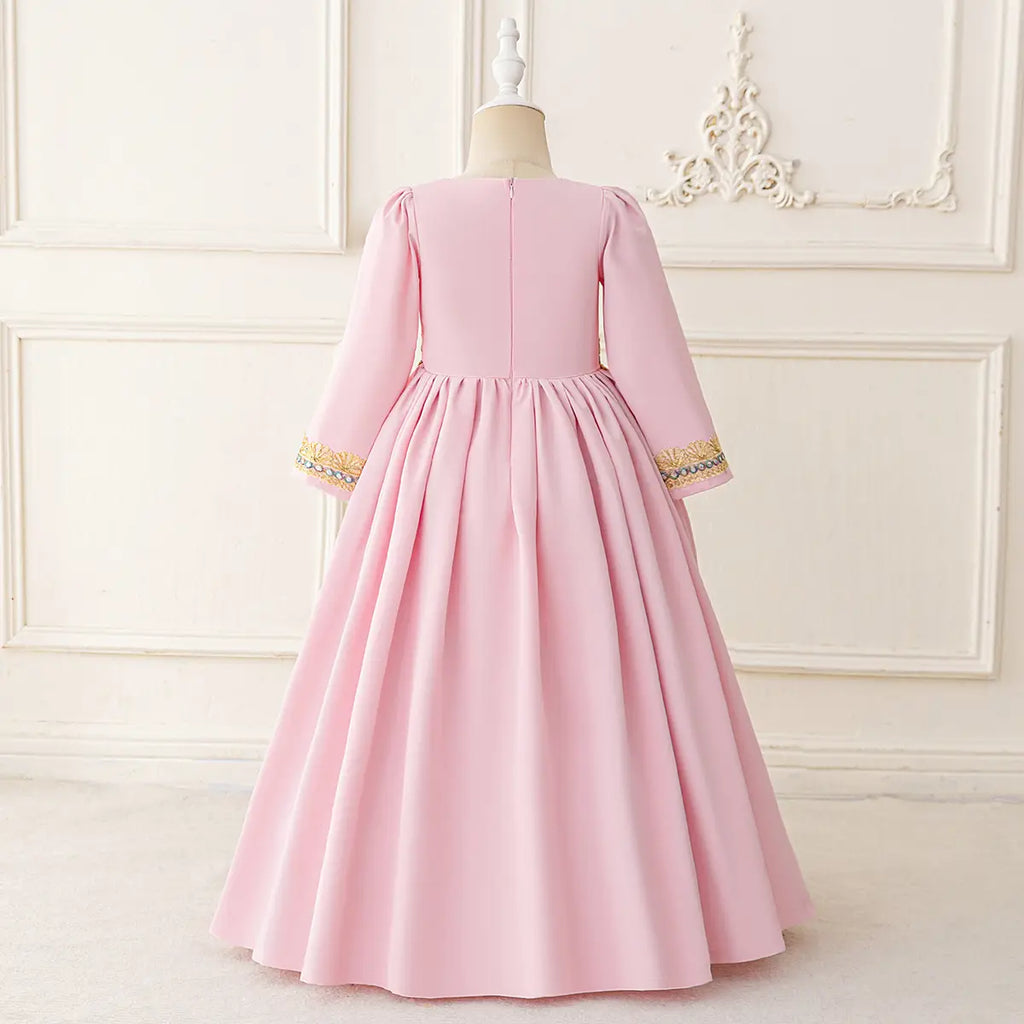 Girls Pink Embellished Fit & Flare Dress With Long Sleeves Casual Dresses