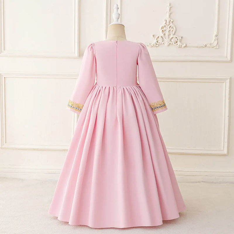 Girls Pink Embellished Fit & Flare Dress With Long Sleeves Casual Dresses