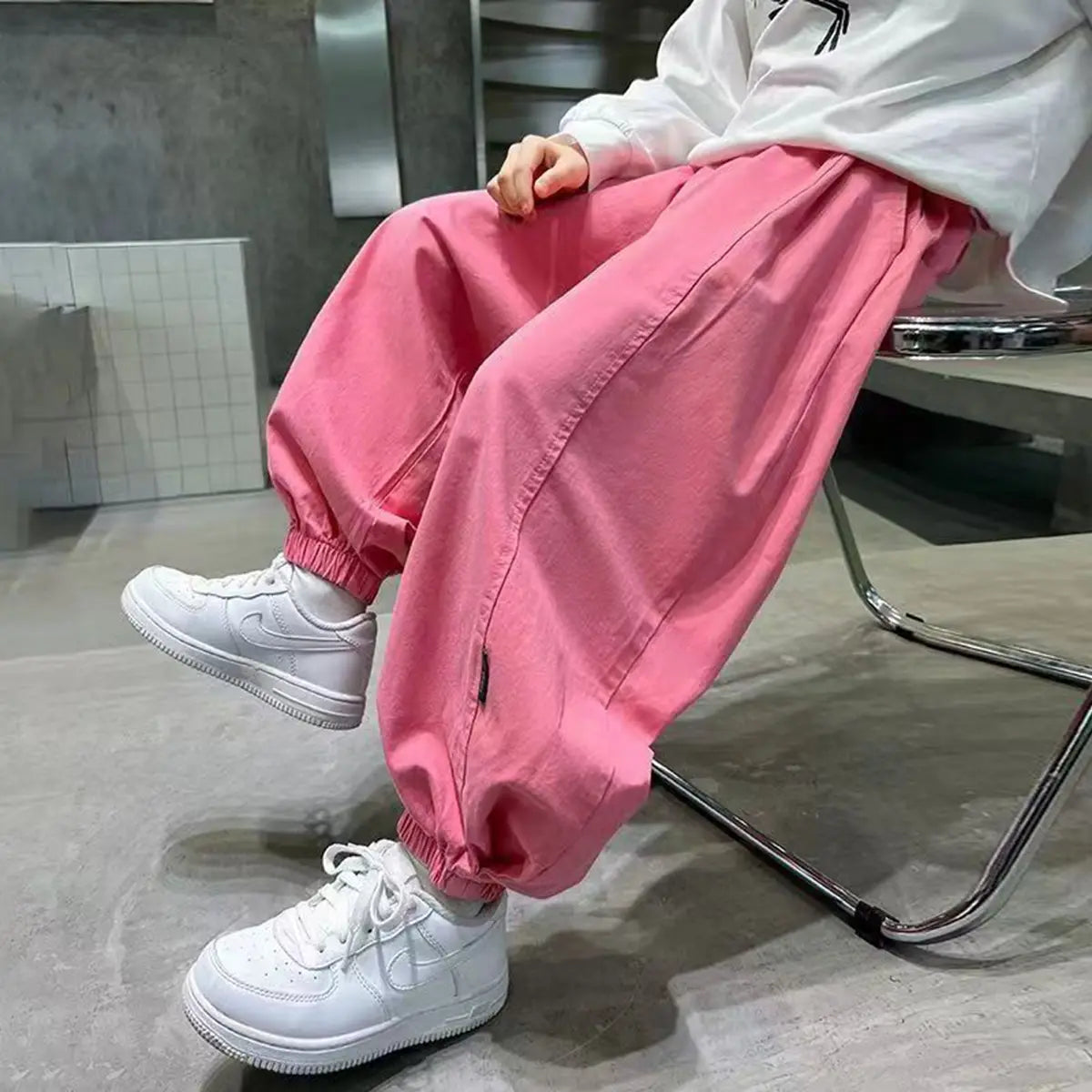 Boys Pink Solid Relaxed Fit Wide Leg Pants Pants
