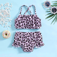 Girls Pink Leopard Print Top With Briefs Swimwear Sets Sets Pink 1-2 Y