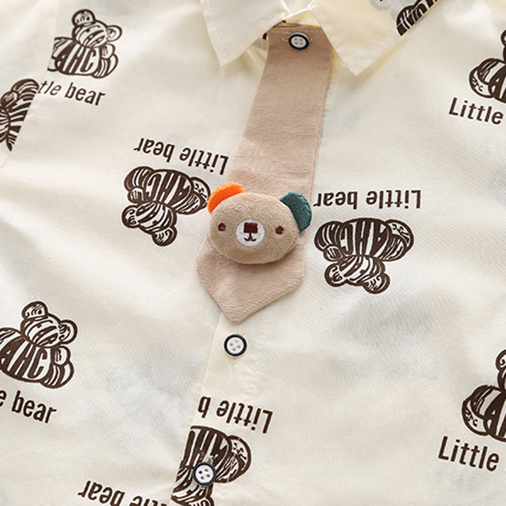 Boys Off White Bear Printed Short Sleeve Shirt With Elasticated Shorts Set Sets