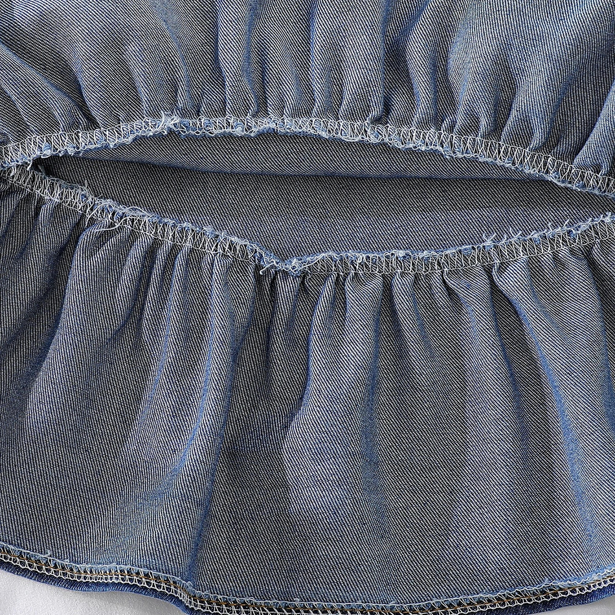 Girls Blue Denim Bow Applique Top & Tiered Skirts Co-ord Sets Sets