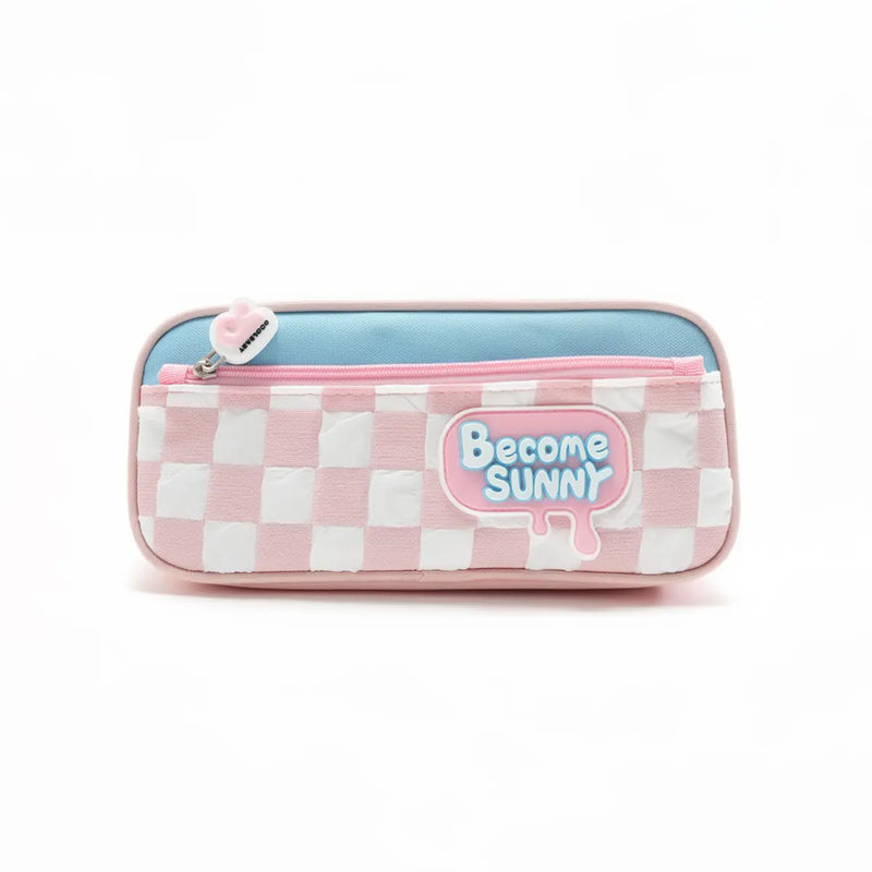 Aesthetic Become Sunny Pencil Pouch -Cute Checked School Stationery Organizer Trending Accessories Pink Onesize