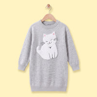 Girls Grey Cat Applique Knitted Sweater Dress Casual Dresses Grey 3-4 Y
