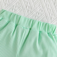 Girls Sea Green Typographic Printed Camisole Top With Tulle Top And Shorts Set 3 pc. Sets