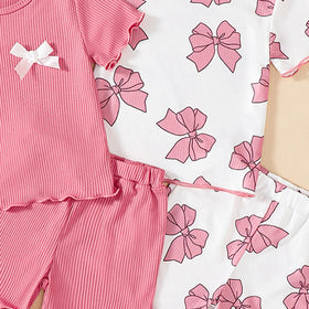 Girls Multicolor Bow Print Short Sleeve T-Shirt With Shorts Sets Pack Of 2 2 pc. Sets