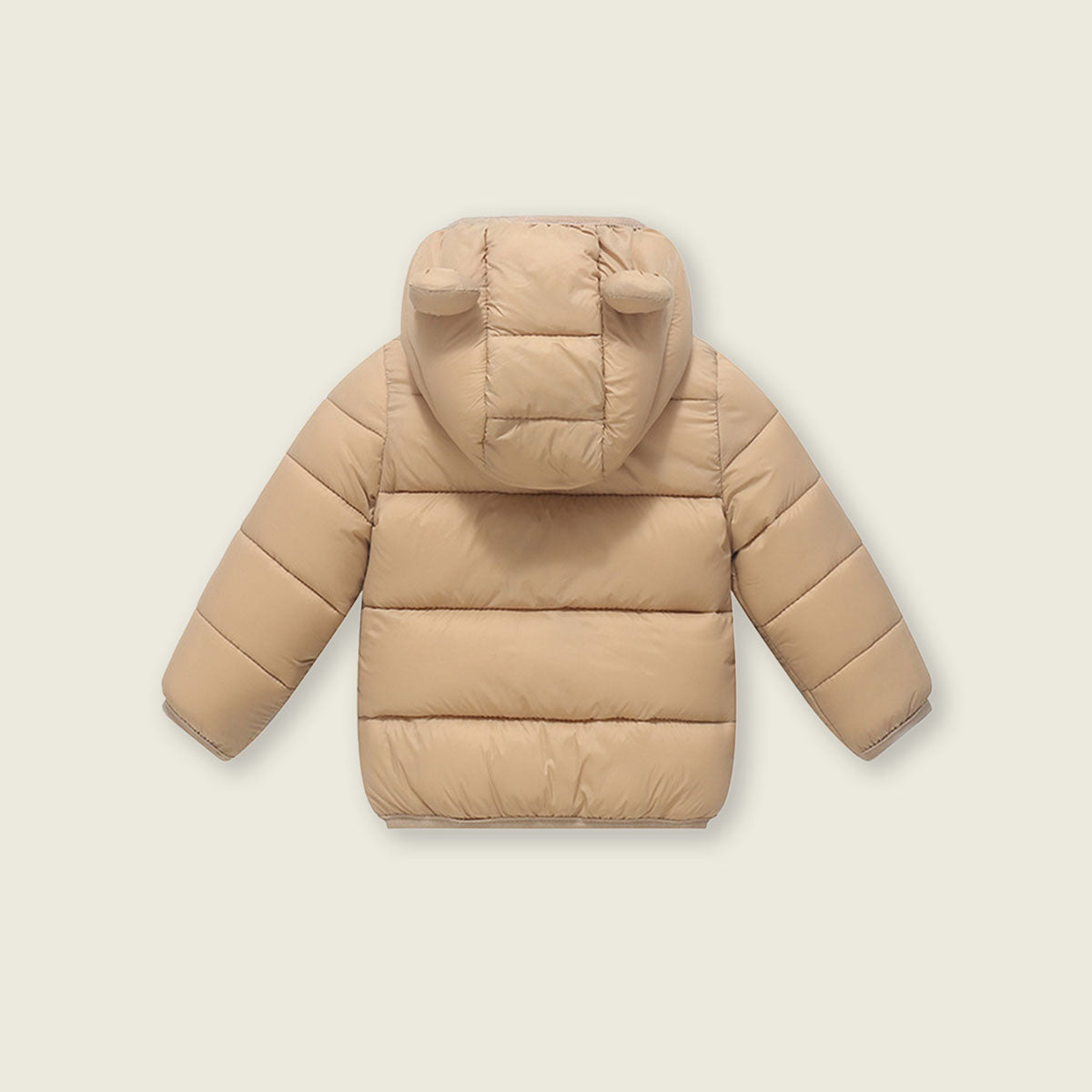 Boys Khaki Solid Front Zipper Hooded Puffer Jacket Coats & Jackets