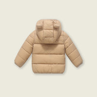 Boys Khaki Solid Front Zipper Hooded Puffer Jacket Coats & Jackets