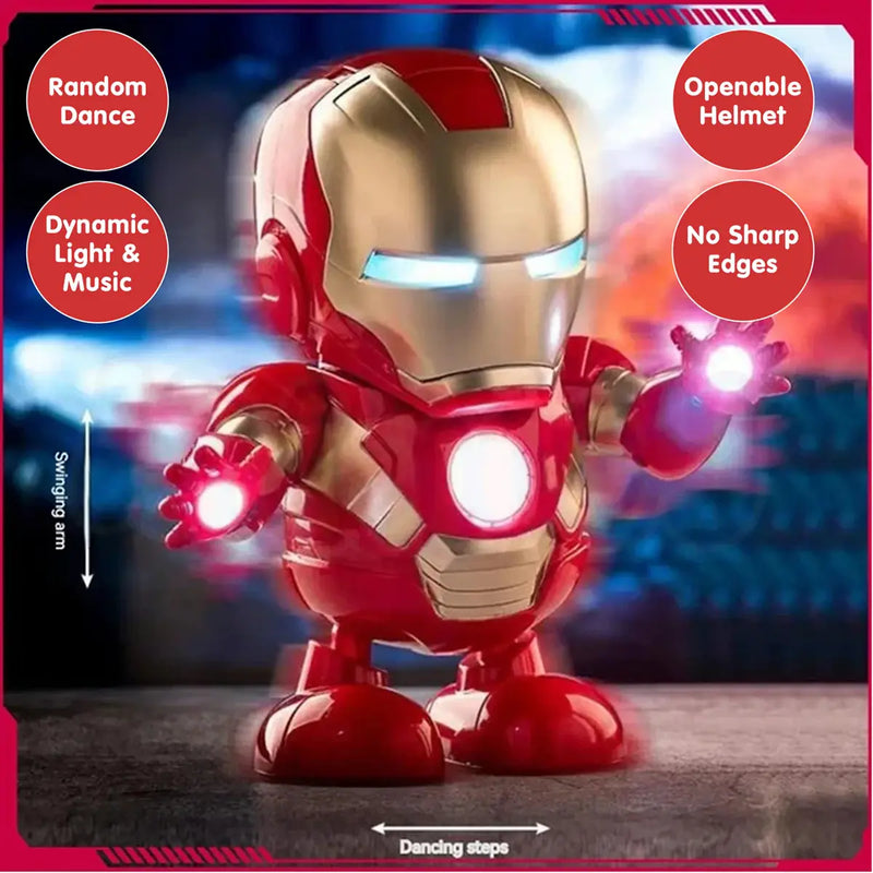 Kids Red Dancing Iron Man Robot Toy with LED Lights & Music Trending Accessories