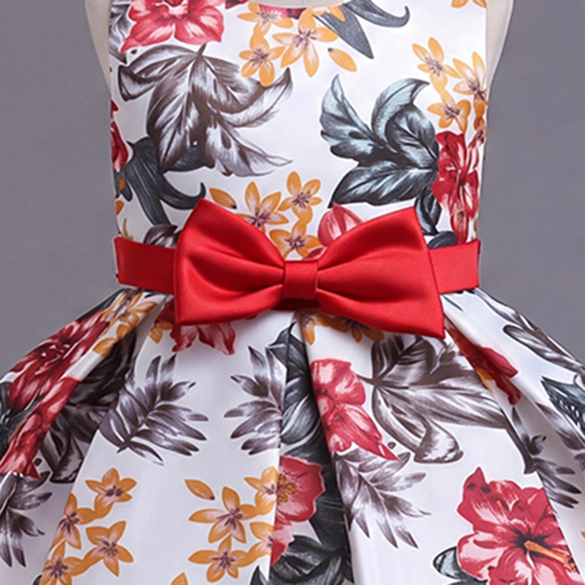 Girls White Floral Printed Sleeveless Fit & Flare Party Wear Dress Party Dresses
